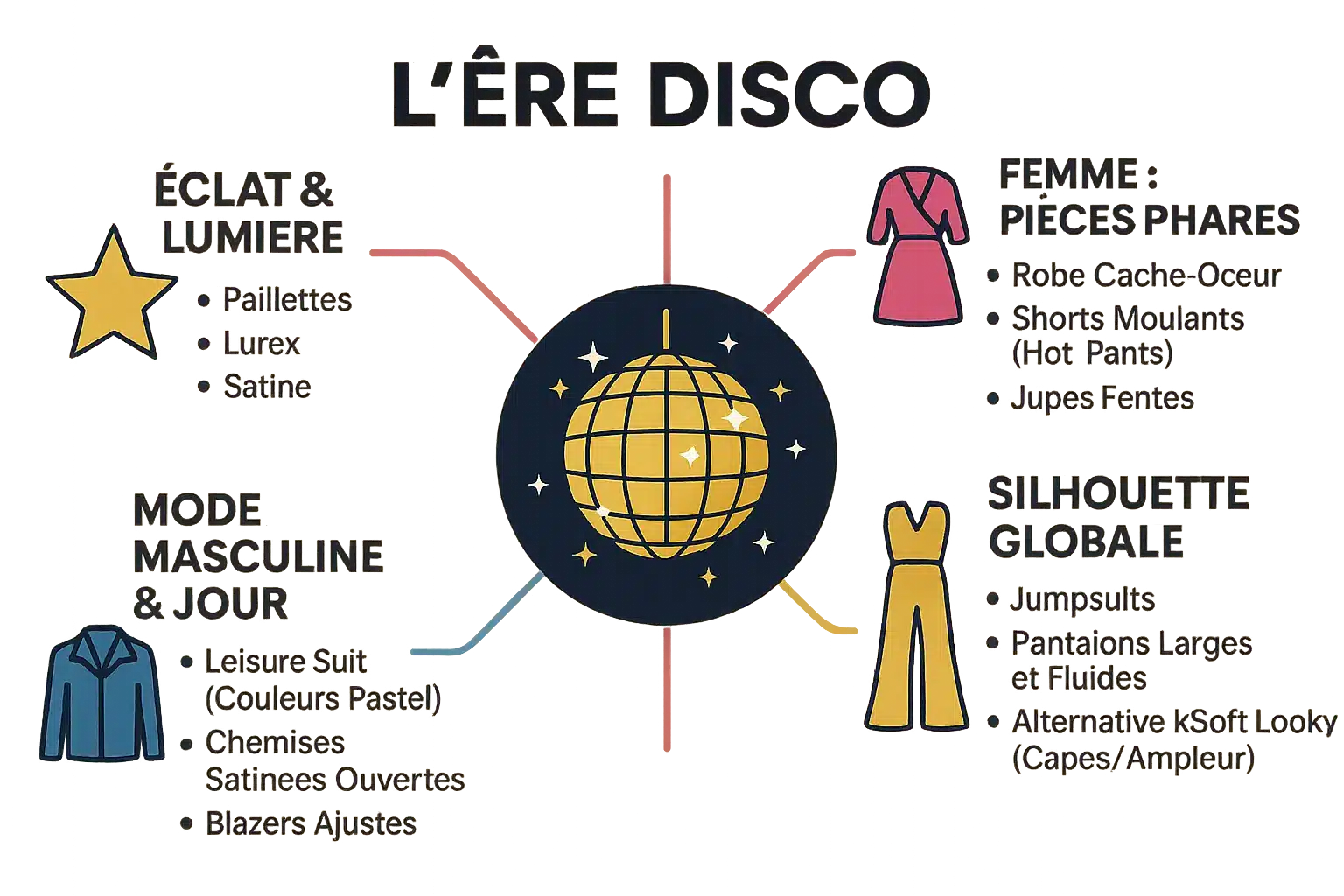 Illustration de la mode disco des années 70