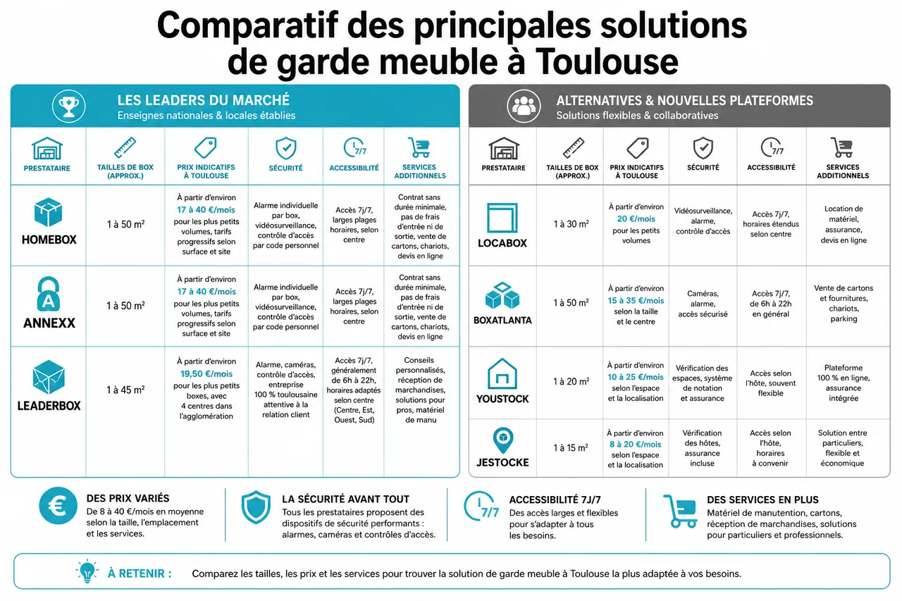 Garde meuble à Toulouse: le guide pratique pour bien choisir , Comparatif des principales solutions de garde meuble à Toulouse