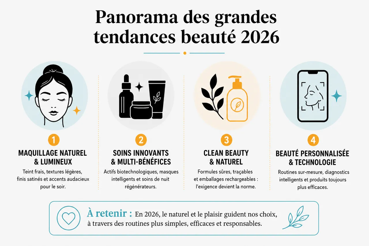 Tendances beauté 2026 avec les soins, le maquillage et les routines à adopter (et celles à éviter) , Panorama des grandes tendances beauté 2026