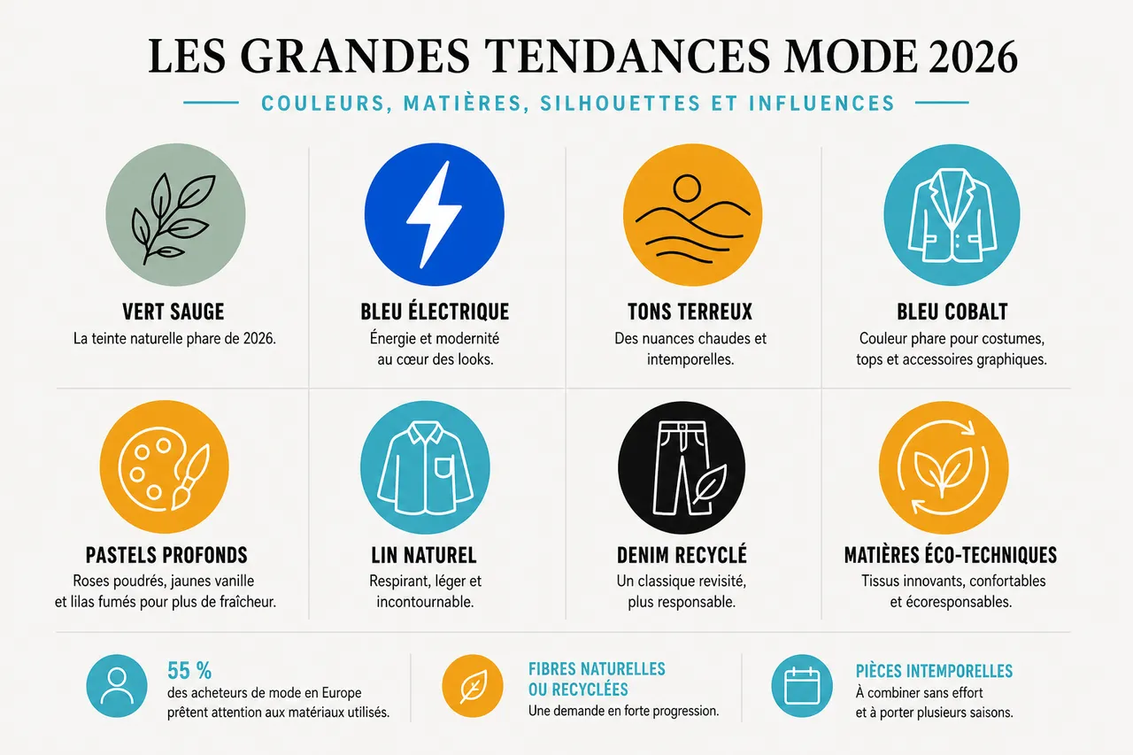 Tendances de mode 2026 avec les 7 looks à connaître pour rester dans l’air du temps , Les grandes tendances mode 2026: couleurs, matières, silhouettes et influences