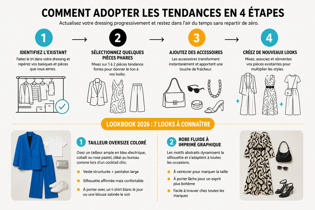 Tendances de mode 2026 avec les 7 looks à connaître pour rester dans l’air du temps , Comment adopter les tendances: conseils, lookbook et pièces incontournables