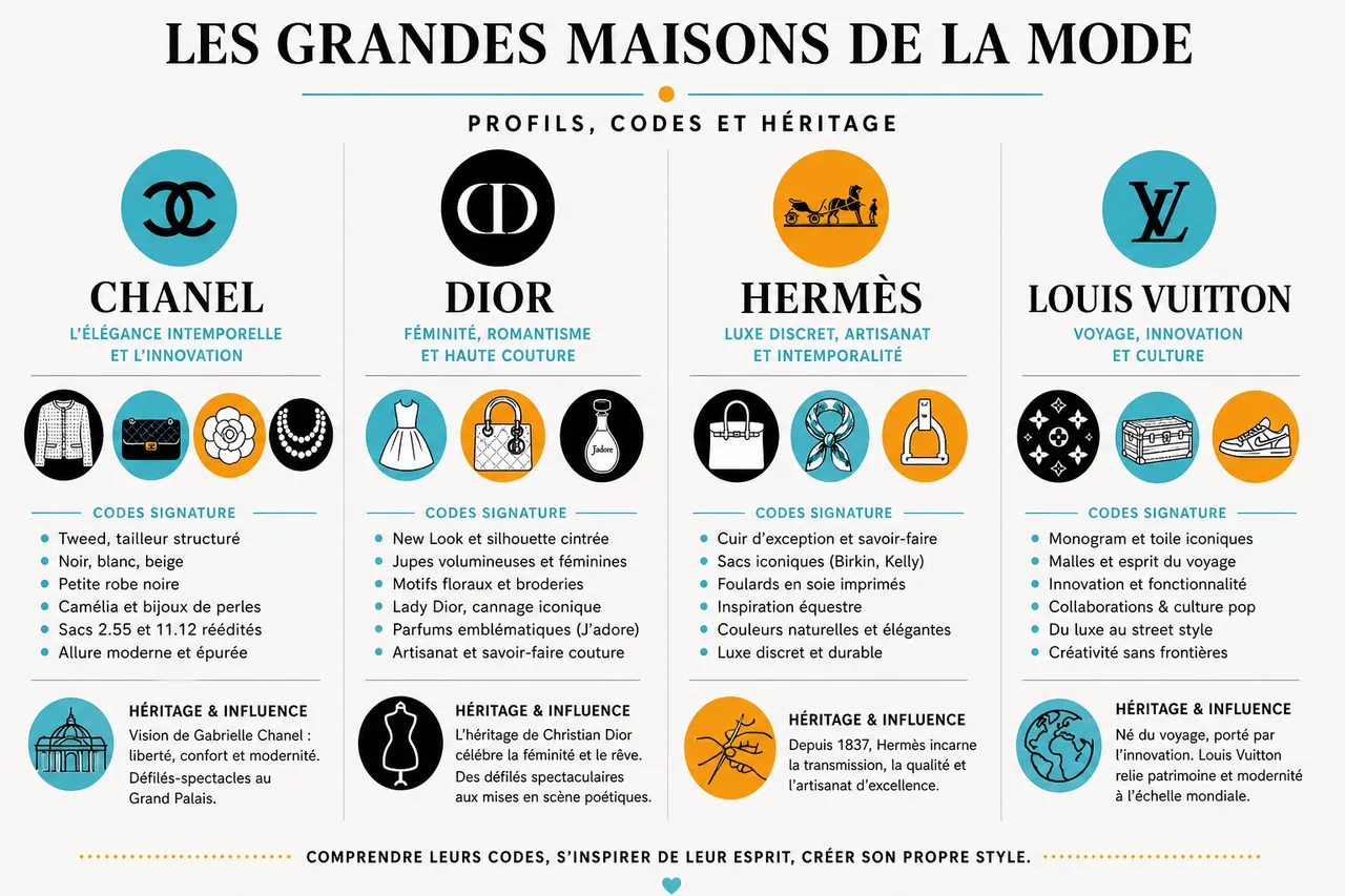 Maison de la mode, guide pour comprendre les grandes maisons et leurs codes stylistiques , Les grandes maisons de la mode: profils, codes et héritage