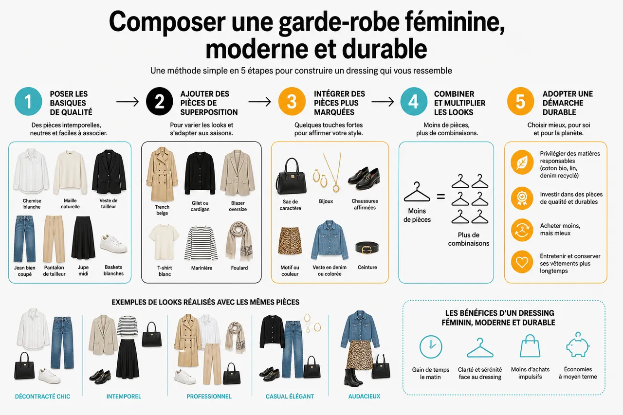 Femme et mode en 2026, comment composer une garde-robe moderne, féminine et durable , Composer une garde-robe féminine, moderne et durable
