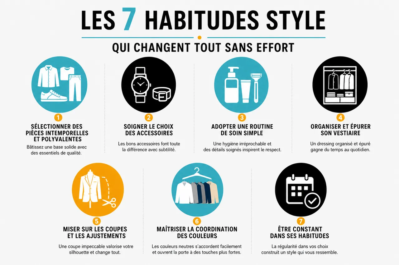 Homme à la mode avec 7 habitudes style qui changent tout sans effort , Les 7 habitudes style qui changent tout sans effort