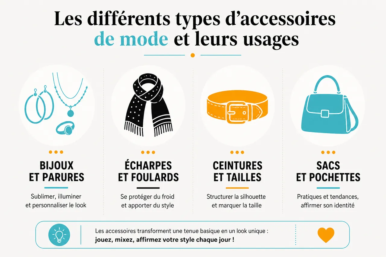 Accessoires de mode et détails qui transforment une tenue basique en look stylé , Les différents types d’accessoires de mode et leurs usages