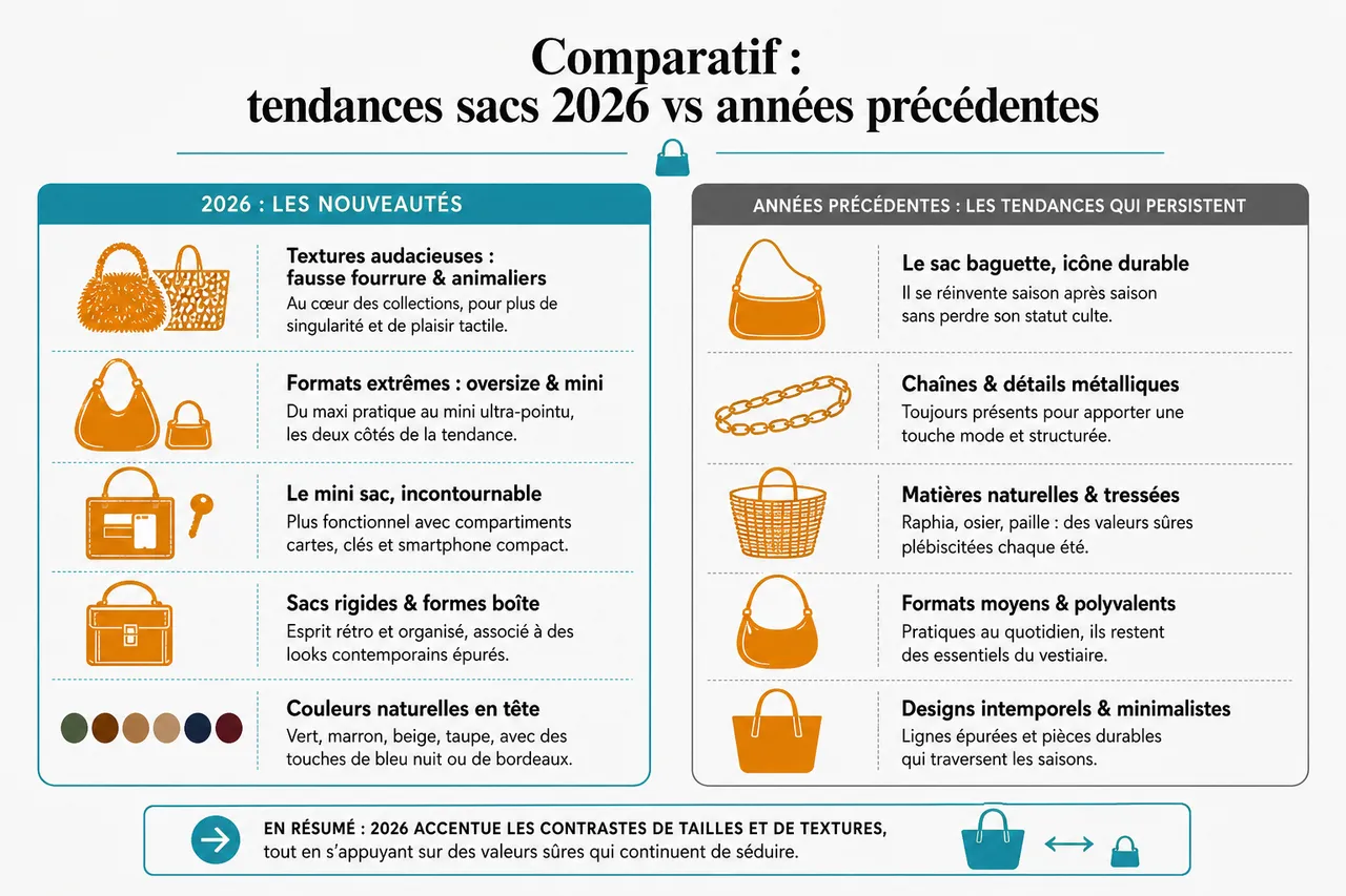 Sac tendance 2026 avec 7 modèles à connaître avant de craquer pour un nouveau bagage , Comparatif: tendances sacs 2026 vs années précédentes
