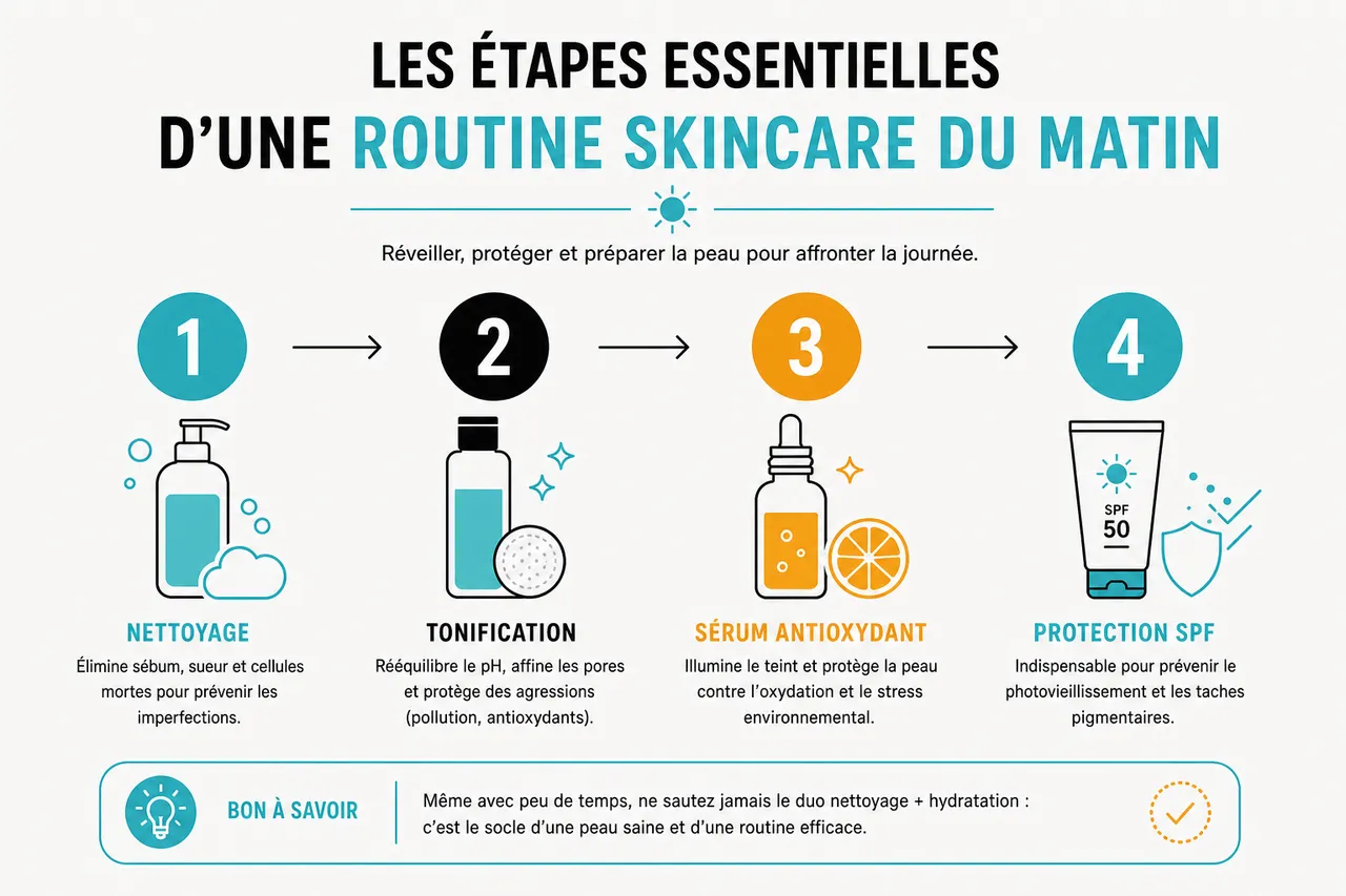 Routine skincare matin et soir pour construire une base qui change vraiment la peau , Les étapes essentielles d'une routine skincare du matin