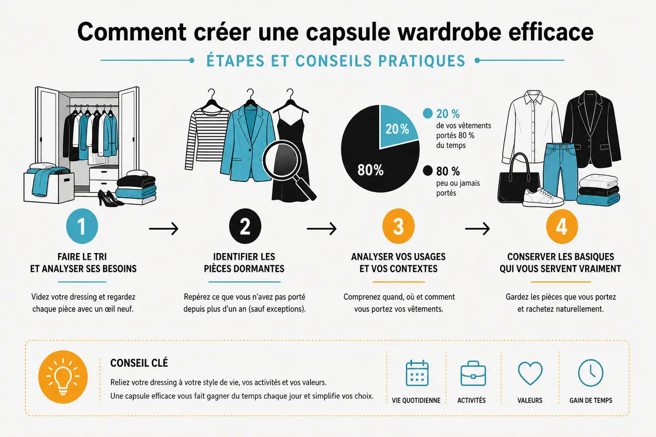 Garde-robe capsule femme pour s’habiller vite sans manquer d’options , Comment créer une capsule wardrobe efficace: étapes et conseils pratiques