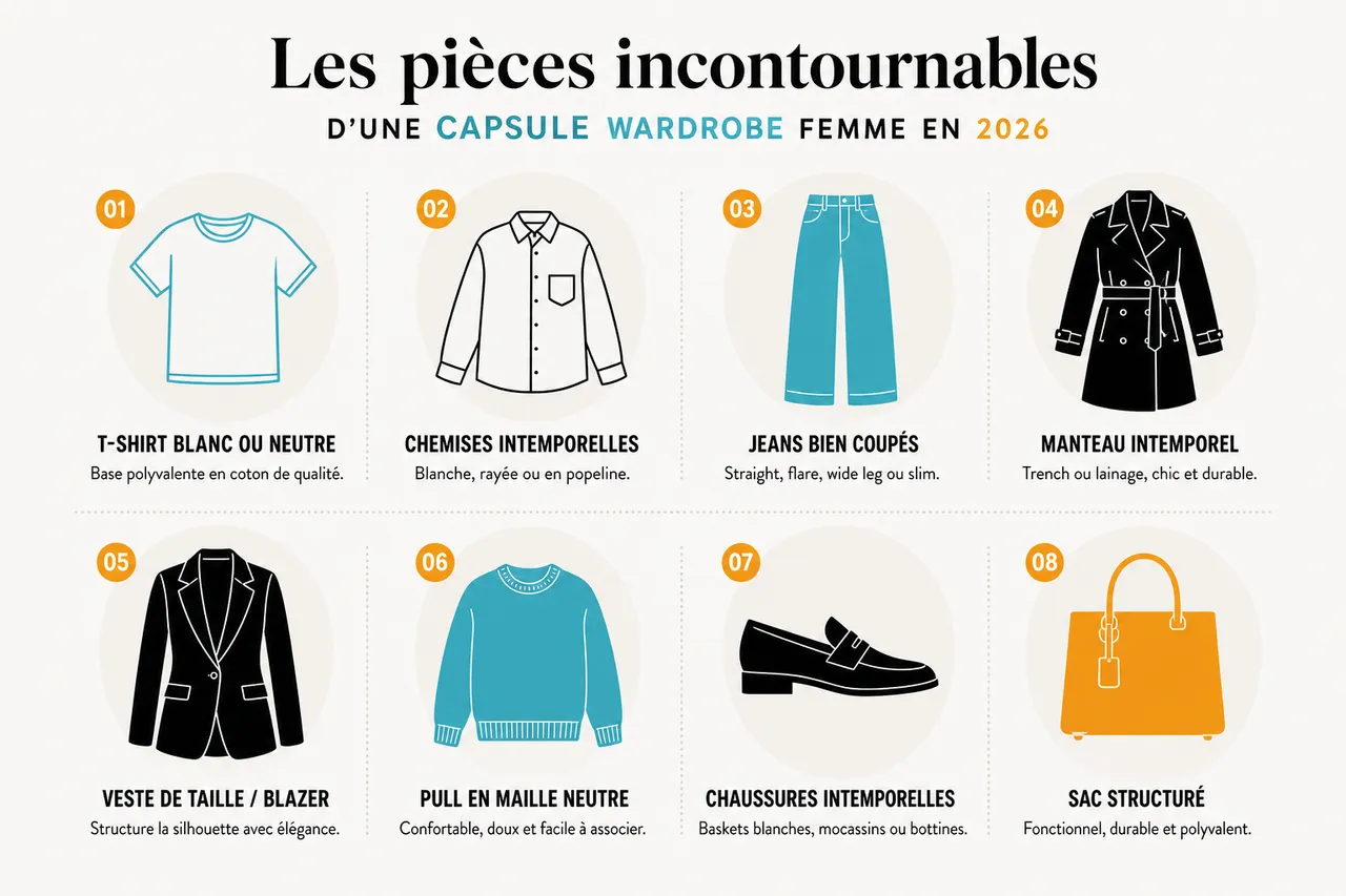 Garde-robe capsule femme pour s’habiller vite sans manquer d’options , Les pièces incontournables d’une capsule wardrobe femme en 2026