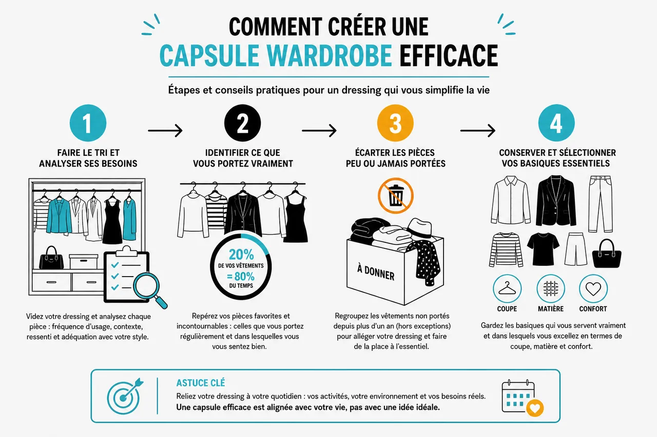Garde-robe capsule femme pour s’habiller vite sans manquer d’options , Comment créer une capsule wardrobe efficace: étapes et conseils pratiques