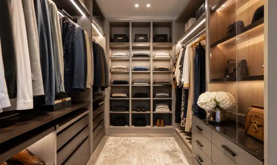 Organisation d'un dressing moderne comme un showroom élégant