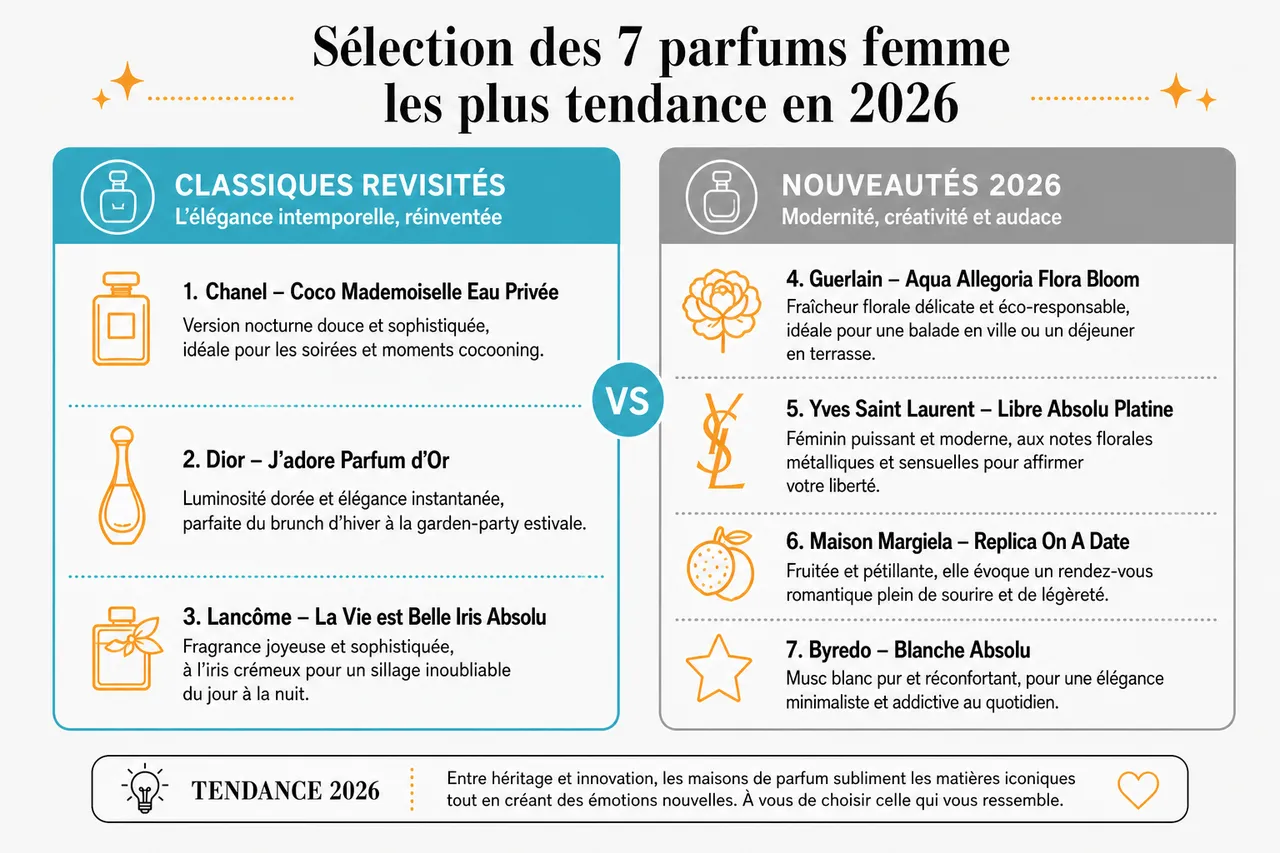 7 parfums femme tendance à connaître avant de choisir le vôtre , Sélection des 7 parfums femme les plus tendance en 2026