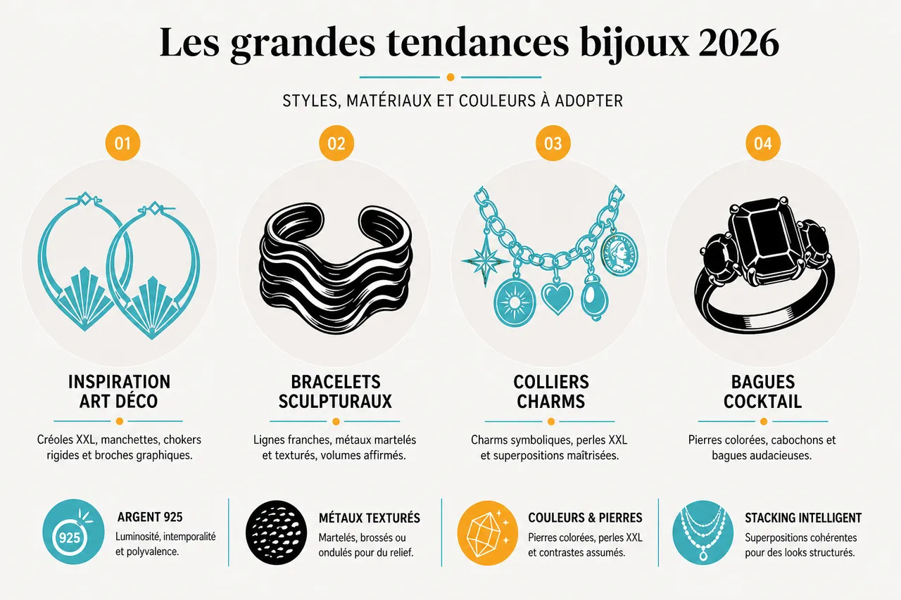 Bijoux tendance 2026 avec ce qui vaut vraiment le coup de porter cette année , Les grandes tendances bijoux 2026: styles, matériaux et couleurs à adopter